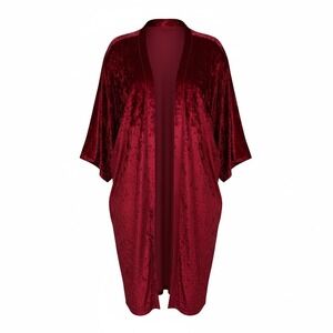 Paparazzi Red‎ Velvet Open Front Kimono Duster Jacket Womens MEDIUM